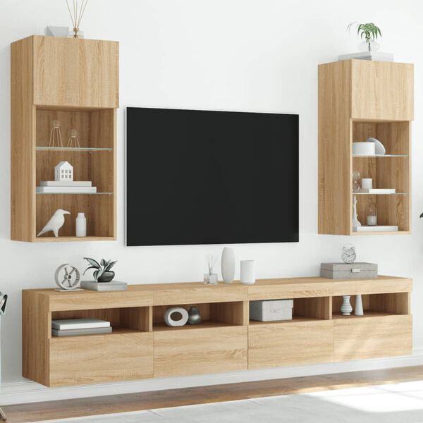 vidaXL TV-benker med LED-lys 2 stk sonoma eik 40,5x30x90 cm