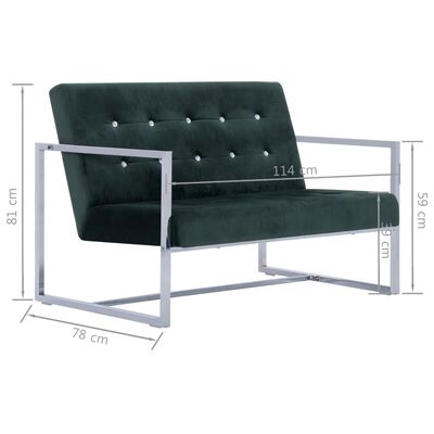vidaXL 2-seters sofa med armlener mørkegrønn krom og fløyel