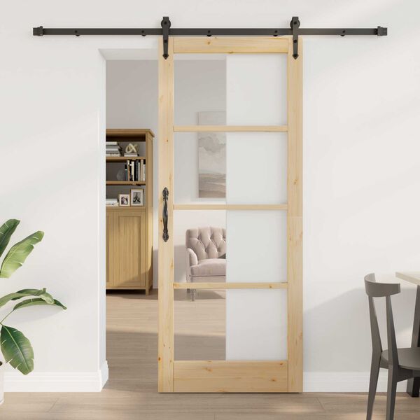 vidaXL Skyved&oslash;r ORKDAL Naturlig 86 x 211 cm Massivt furutre og glass