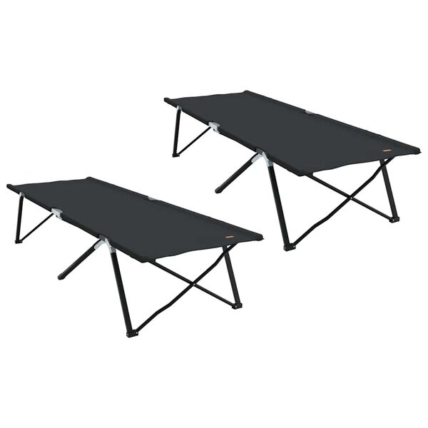 vidaXL Sammenleggbar camping seng 2 pcs Svart 206 x 76 x 74 cm