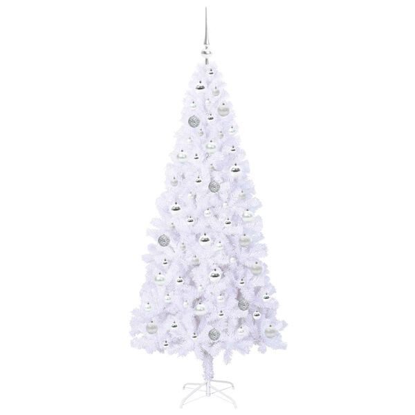 vidaXL Kunstig juletre med 300 LED med stativ Hvit 180 cm PVC og st&aring;l