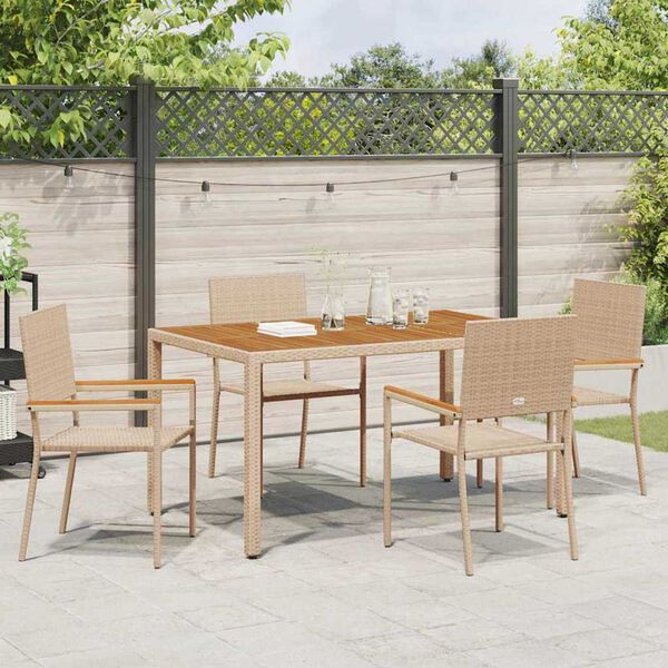 vidaXL Hage stabelstoler 4 pcs Krem og brun PE rattan, solid akasietre