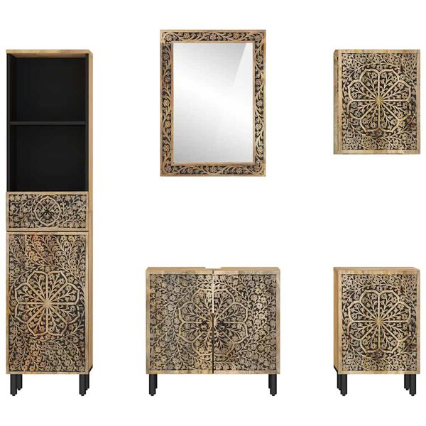 vidaXL Baderomsskapsett 5 deler heltre mango