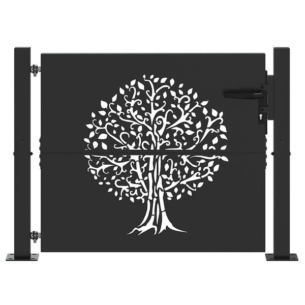 vidaXL Hageport med lås Svart 105 x 100 cm Pulverlakkert stål