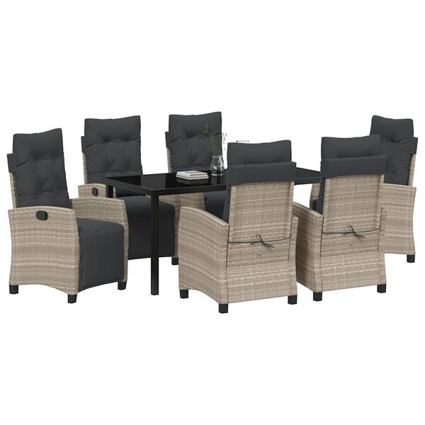 vidaXL Hage Spisegruppe med pute 7 pcs Lysegrå polyrotting