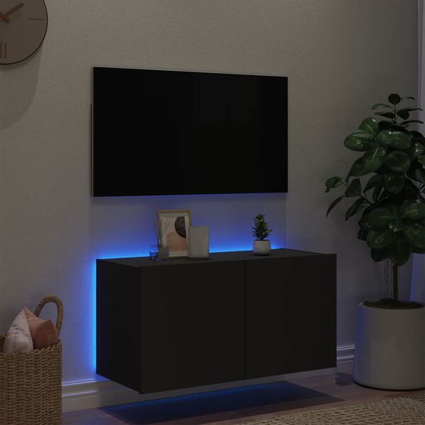 vidaXL Vegghengt TV-benk med LED svart 80x35x41 cm