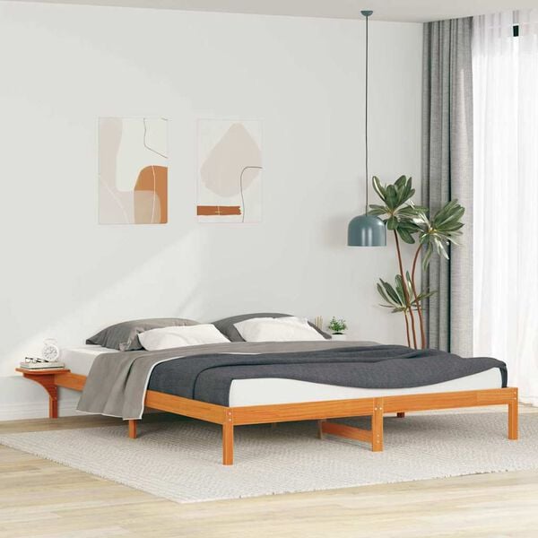 vidaXL Sengestamme med Sidebord Vokset Brun 180 x 210 cm Massiv furu