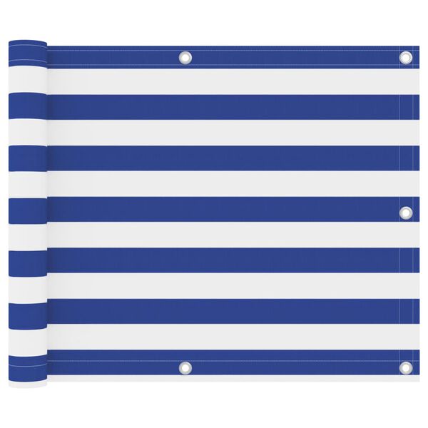 vidaXL Balkongskjerm hvit og blå 75x500 cm oxfordstoff