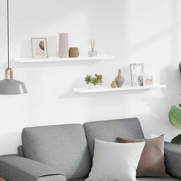 vidaXL Vegghyller 2 stk h&oslash;yglans hvit 80x9x3 cm