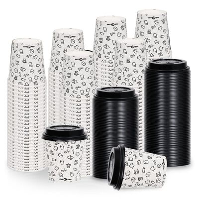 vidaXL Kaffepapirkopper med lokk 200 ml 250 stk hvit og svart