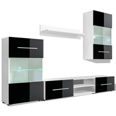 vidaXL TV-møbel med skap og LED-lys 5 deler svart