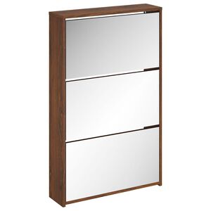 vidaXL Skoskap med speil 3 lag brun eik 63x17x102,5 cm