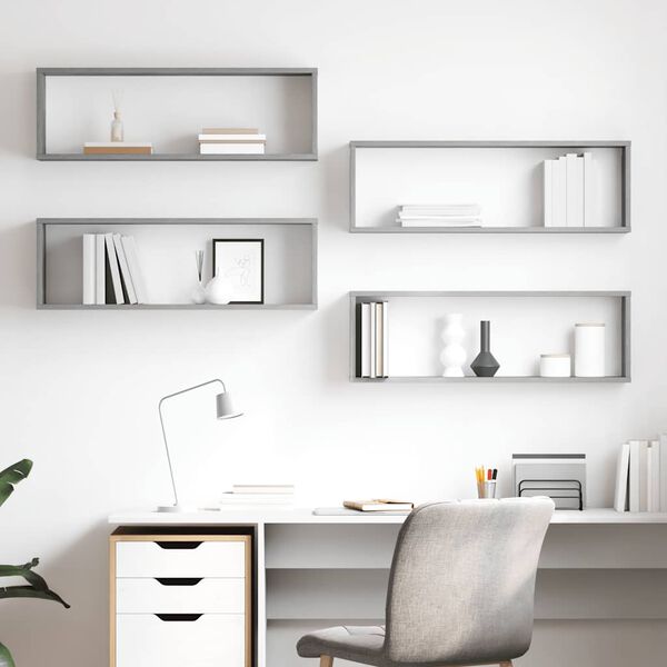 vidaXL Vegghyller kube 4 stk betonggr&aring; 80x15x26,5 cm konstruert tre