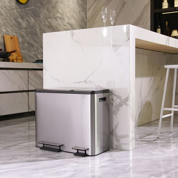 EKO Pedalbøtte EcoCasa 3x15 L matt sølv