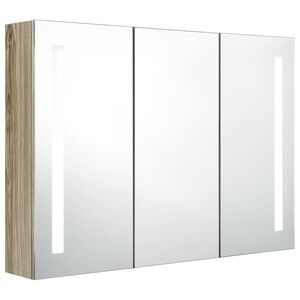 vidaXL LED-speilskap til bad 89x14x62 cm eik