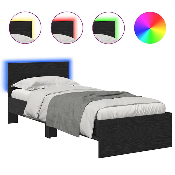 vidaXL Sengestamme med hodegjerde Svart Eik 75 x 190 cm Konstruert tre