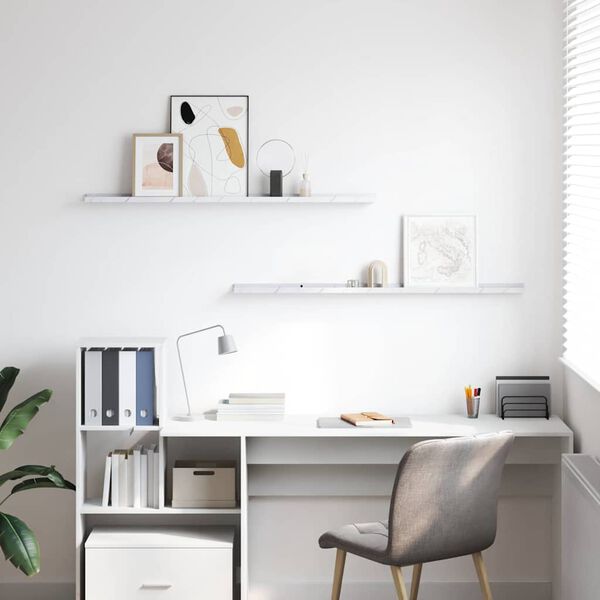 vidaXL Vegghylle 2 pcs Hvit marmor 115 x 9 x 3 cm Konstruert tre