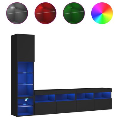 vidaXL Vegghengte TV-enheter med LED 4 deler svart konstruert tre