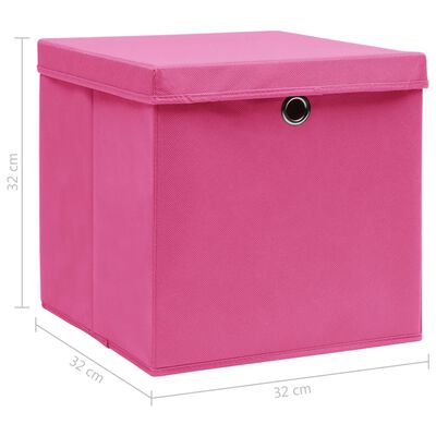 vidaXL Oppbevaringsbokser med lokk 10 stk rosa 32x32x32 cm stoff
