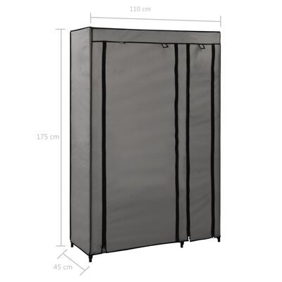 vidaXL Sammenleggbar garderobe grå 110x45x175 cm stoff