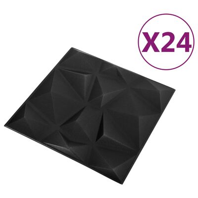vidaXL 3D-veggpaneler 24 stk 50x50 cm diamant svart 6 m²