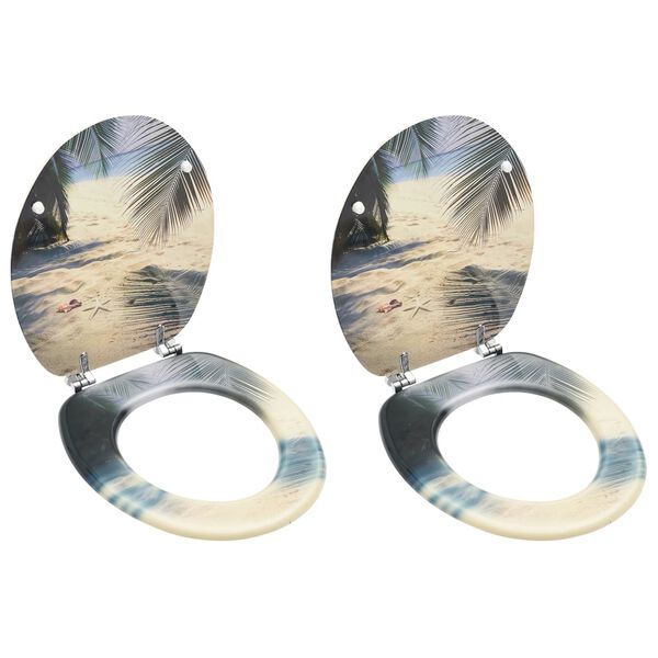 vidaXL Toalettseter med lokk 2 stk MDF stranddesign