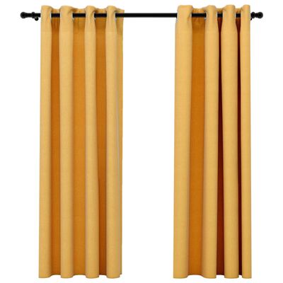 vidaXL Lystette gardiner med maljer og lin-design 2 stk gul 140x175 cm