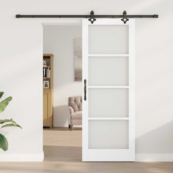 vidaXL Skyved&oslash;r Hvit 78 x 211 cm Massivt furutre og glass