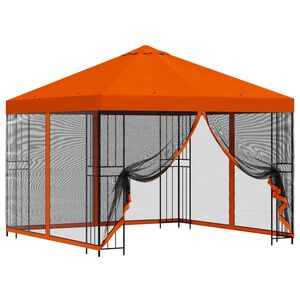 vidaXL Hagepaviljong med sidevegger 3 x 3 m Oransje Polyester og st&aring;l