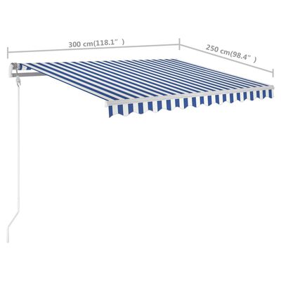 vidaXL Manuell uttrekkbar markise med stolper 3x2,5 m blå og hvit