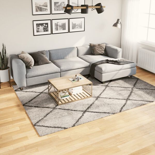 vidaXL Tykt teppe PAMPLONA høy luv moderne beige antrasitt 200x280 cm