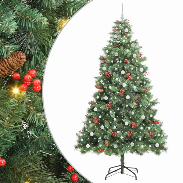 vidaXL Kunstig juletre med LED -stripelys gr&oslash;nn 240 cm PVC og metall