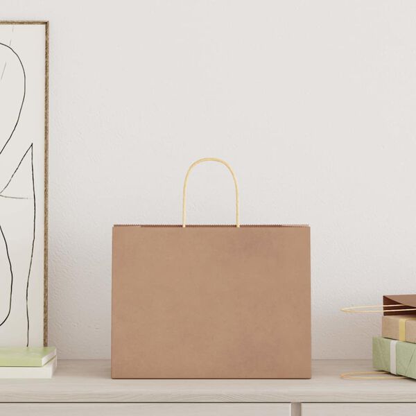 vidaXL Papirposer 250 stk med h&aring;ndtak brun 32x17x25 cm