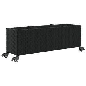 vidaXL Plantekasse med hjul og 3 potter svart 107x32x38 cm polyrotting