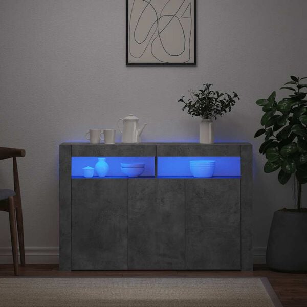 vidaXL Skjenk med LED-lys betonggr&aring; 116x30x75 cm