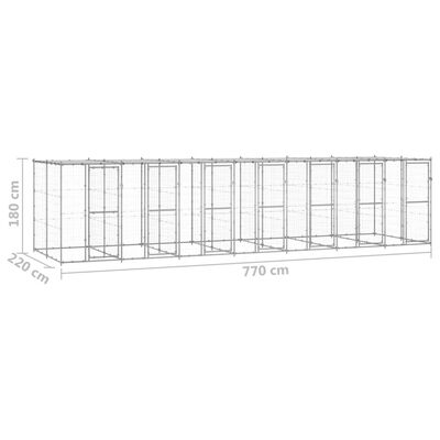 vidaXL Utendørs hundegård med tak 16,94 m² galvanisert stål