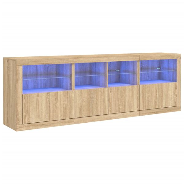 vidaXL Skjenk med LED-lys sonoma eik 202x37x67 cm