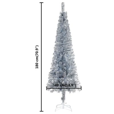 vidaXL Forhåndsbelyst slankt juletre sølv 180 cm
