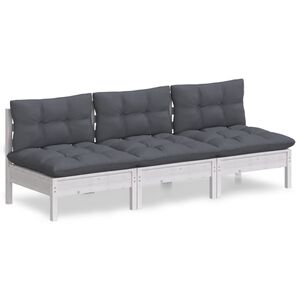 vidaXL 3-seters hagesofa med antrasitt puter heltre furu