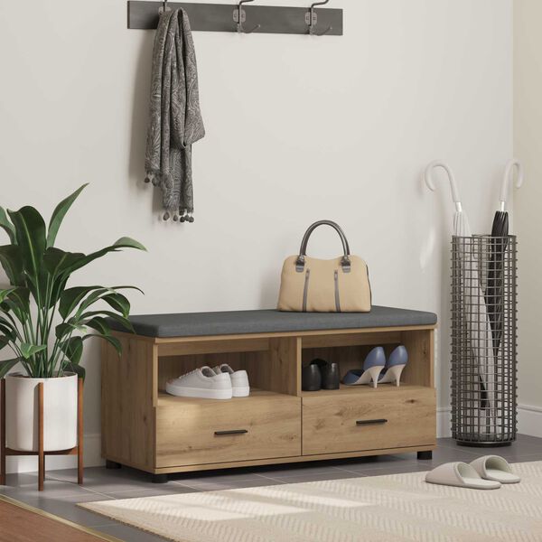 vidaXL Gangbenk med pute med skuff Artisan Eik 100 x 38 x 46 cm