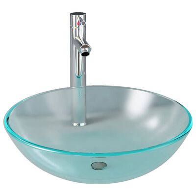vidaXL Baderomsvask med kran og trykkavløp frostet herdet glass