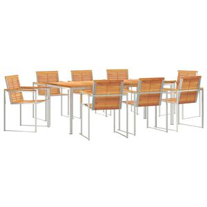 vidaXL Hage Spisegruppe 9 stk. Massiv akasie tre og rustfritt st&aring;l