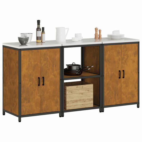 vidaXL Kjøkkenoppbevaringssett med hylle med lagring 3 pcs Rusten Stål