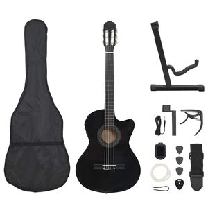 vidaXL Western gitarsett 12 deler med equalizer og 6 strenger svart
