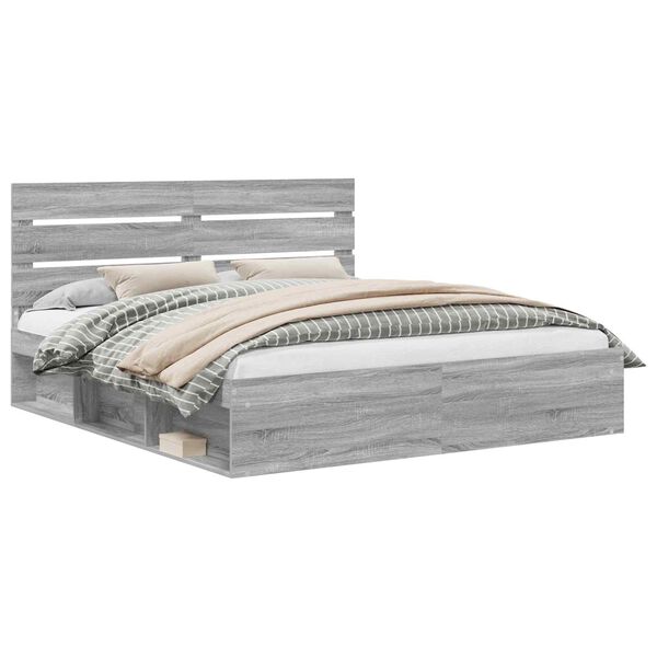 vidaXL Sengestamme med hodegjerde Gr&aring; Sonoma 200 x 200 cm Massiv furu