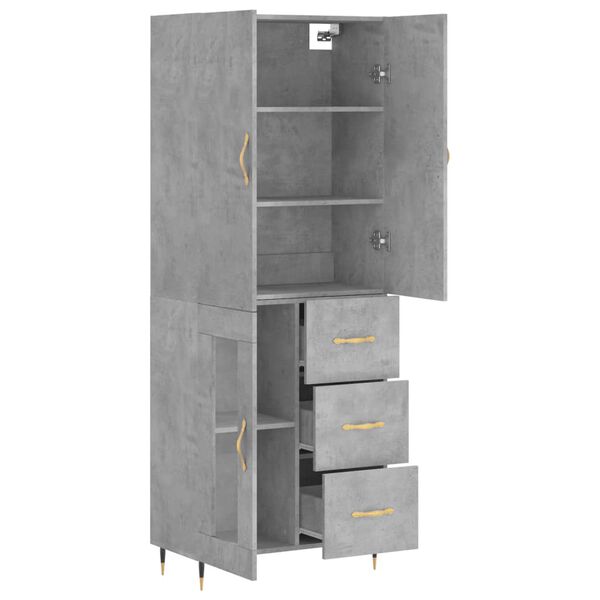 vidaXL Highboard betonggr&aring; 69,5x34x180 cm konstruert tre