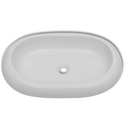 vidaXL Baderomsvask med kran keramisk oval hvit