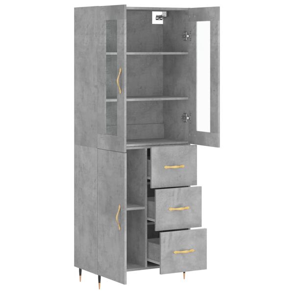 vidaXL Highboard betonggr&aring; 69,5x34x180 cm konstruert tre