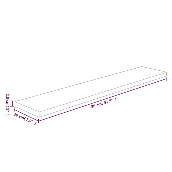 vidaXL Hylleplate 80x20x2,5 cm ubehandlet heltre eik