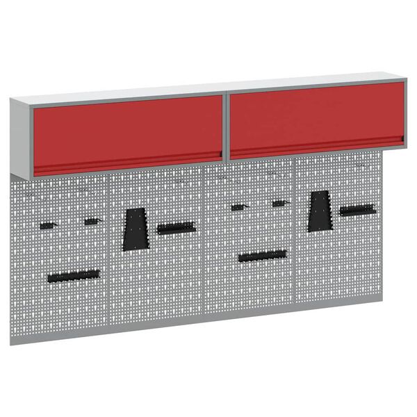 vidaXL Verkt&oslash;yskab og Pegboard Sett 6 pcs R&oslash;d 200 x 25 x 115 cm St&aring;l